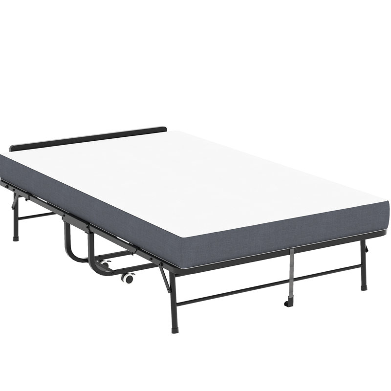 Lit pliant de 75 po x 46 po de large avec tête de lit réglable, matelas en mousse à mémoire de forme de 5 po, lit d'invité robuste sur roulettes pour les personnes de grande taille, cadre en métal de lit industriel spacieux et simple, installation f