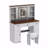 Farmhouse Style Vanity Desk (Makeup Vanity) With Sliding Mirror,Led Lights And With Charging Station,Makeup Table Desk With Dimmable Led Lights,Vanity Makeup Table With Sponge Soft Vanity Stool,White & Brown Finish