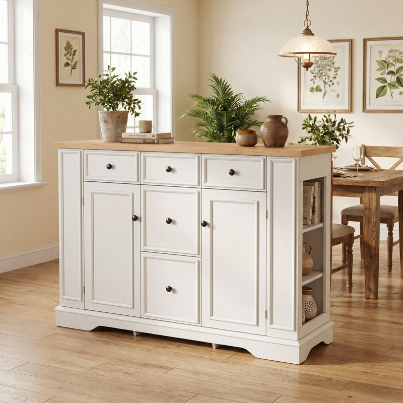 Buffet Farmhouse avec 5 tiroirs et tablettes réglables - Console de rangement pour la salle à manger, le salon et le vestibule