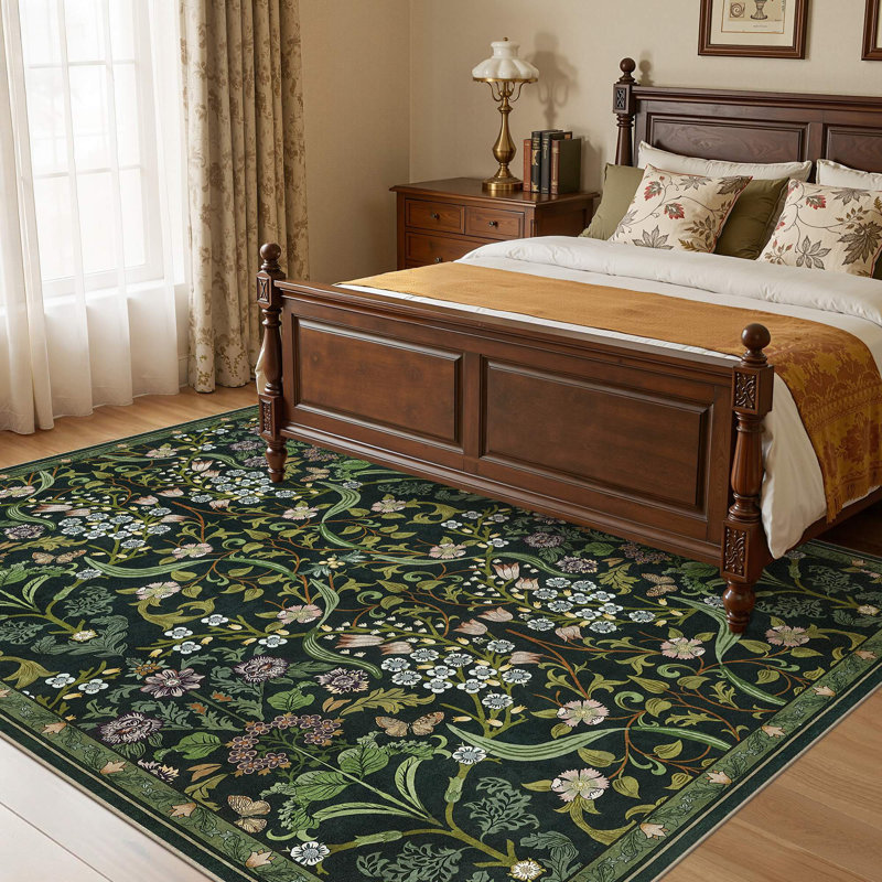 Tapis lavable et antidérapant Farmhouse, Vert, Rectangle 5 pi x 7 pi