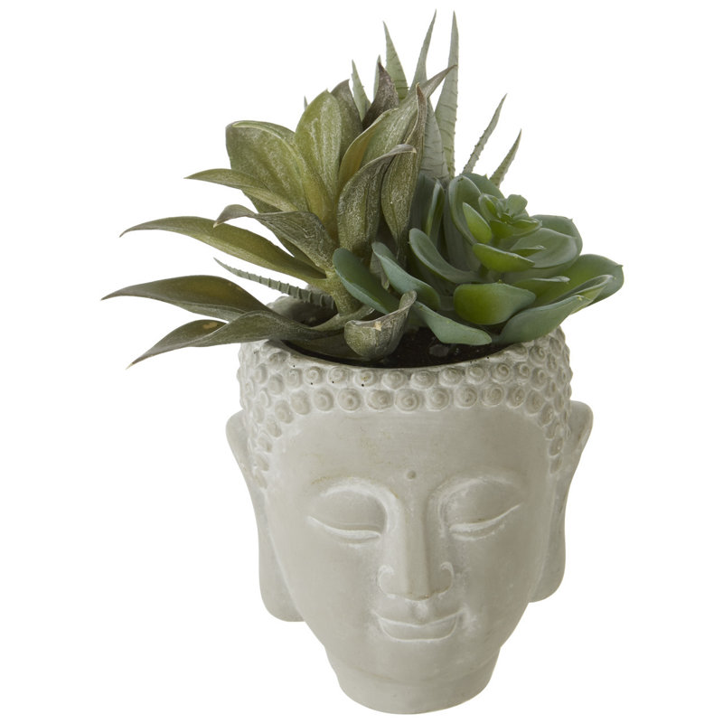 21cm Faux Succulent Plant in Concrete Decorative Vase