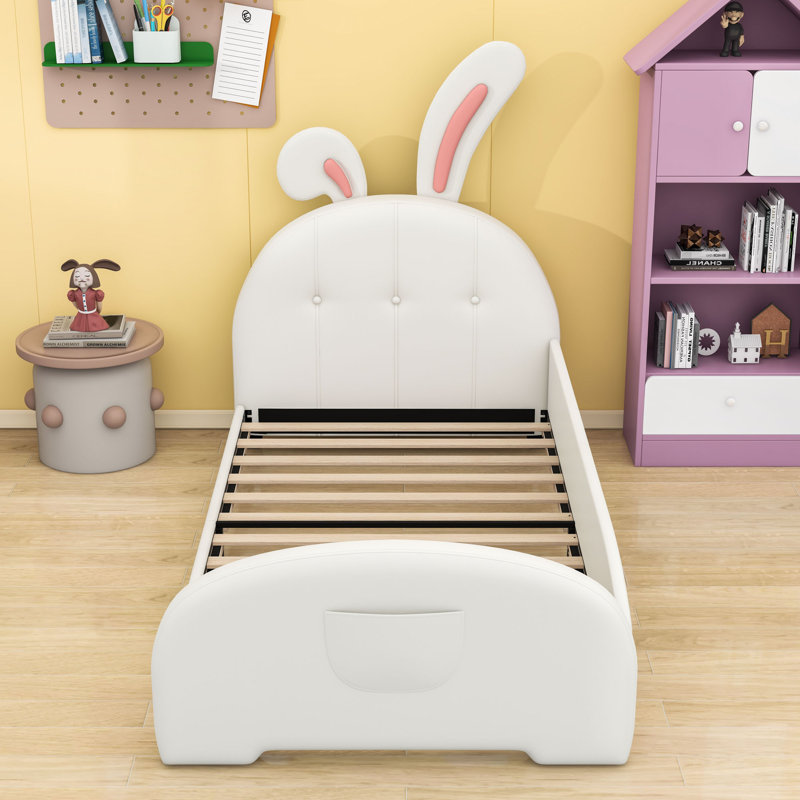 Lit plateforme simple tapissier avec tête de lit, Blanc