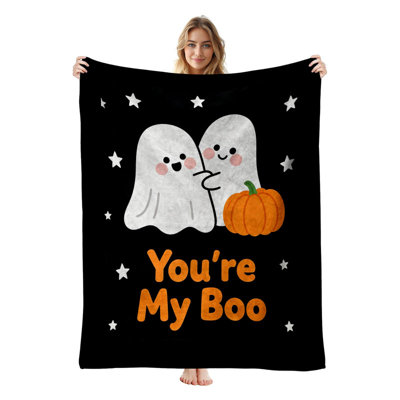 Couverture polaire en flanelle JYK pour l'Halloween, légère, respirante, douce et chaude en microfibre peluche, 102 x 127 cm, motif de couple de fantômes mignons