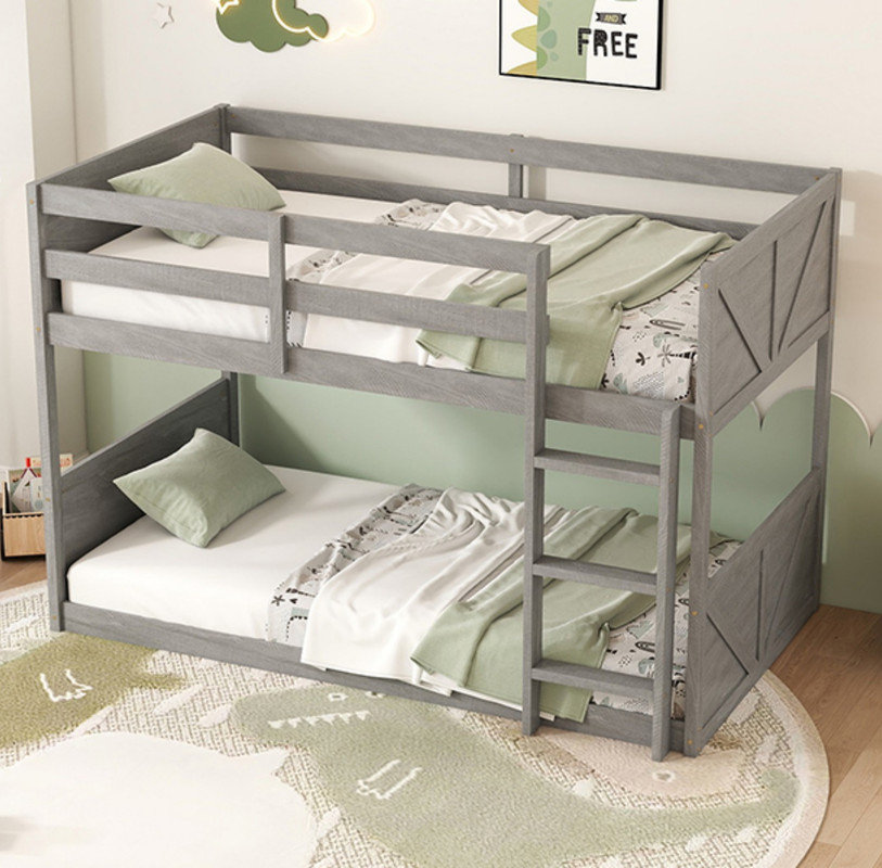 Harriet Bee Twin over Twin Floor Bunk Bed with Panelled Headboard and ...