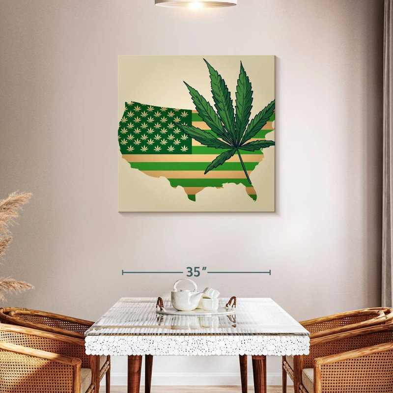 Marijuana Leaf USA Map, 36" H x 36" W