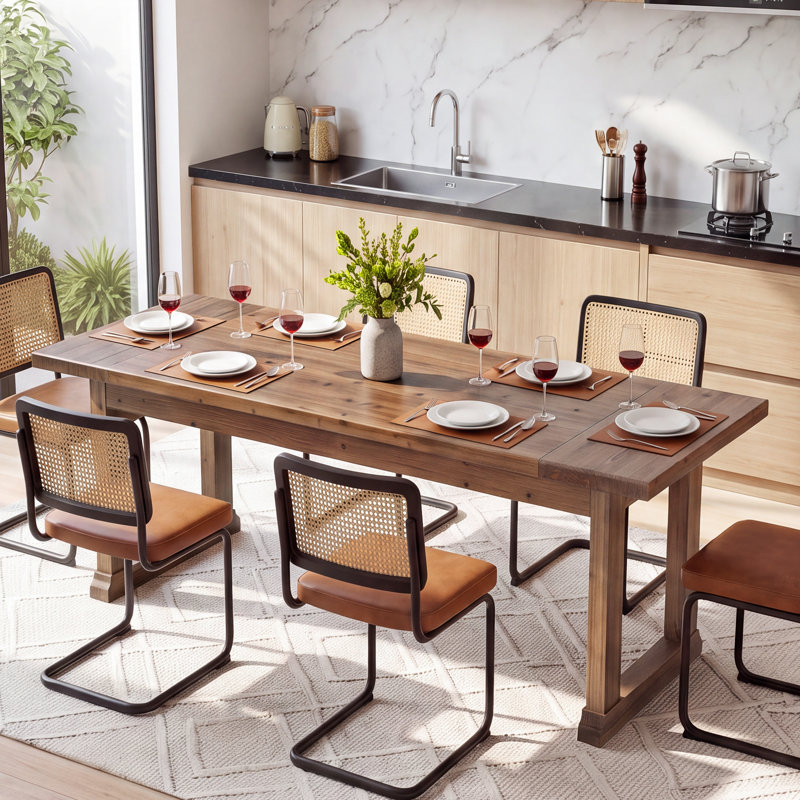 Table de salle à manger en bois massif de 220 cm de long, table de cuisine de style campagnard pour 6 à 8 personnes