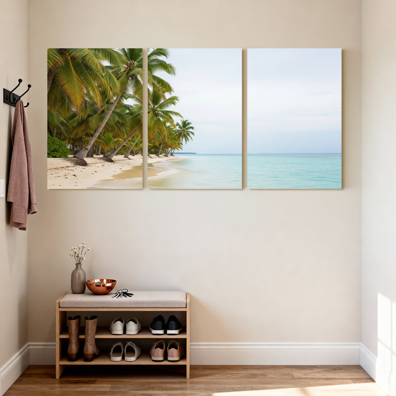 Palmiers, plage tropicale, palmiers, vue sur l'océan, ensemble de 3 impressions sur toile, H 24 po x l 48 po