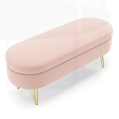 Ottoman Oval Storage Bench, Flannel Fabric with Sturdy Metal Legs for Modern and Elegant Home Decor
