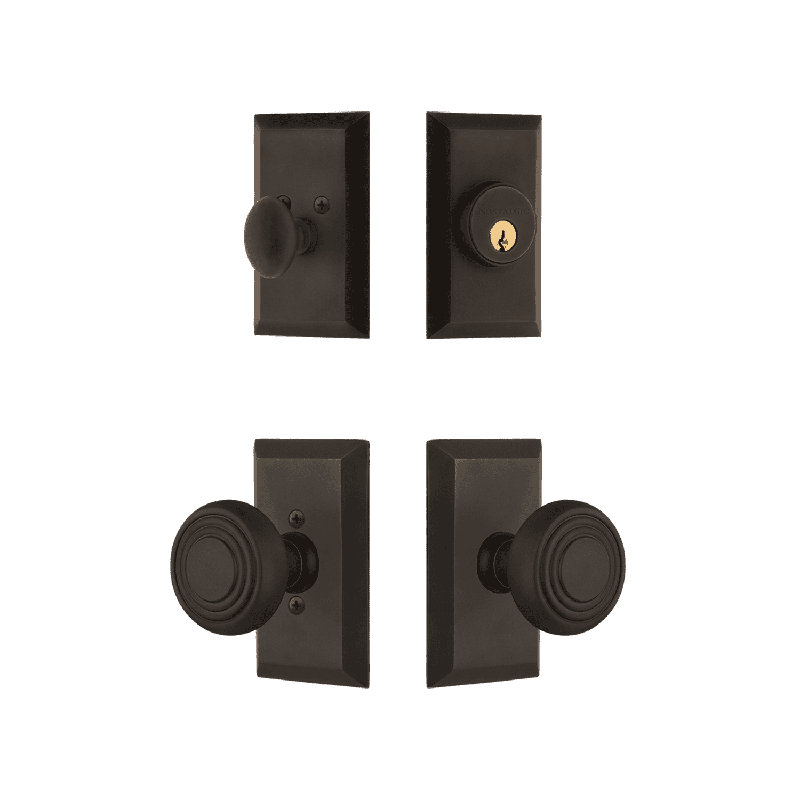 Nostalgic Warehouse Studio Entry Set with Deco Knob, 2.375, Oil-Rubbed Bronze