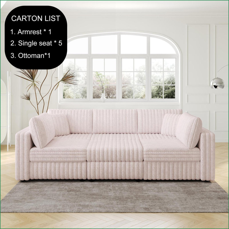 Sofas 106.3'' Modern U-Shaped 6-Person with 30.7'' Storage Ottoman, Washable Cushions for Living Room Bedroom | Light Pink | L-Shape
