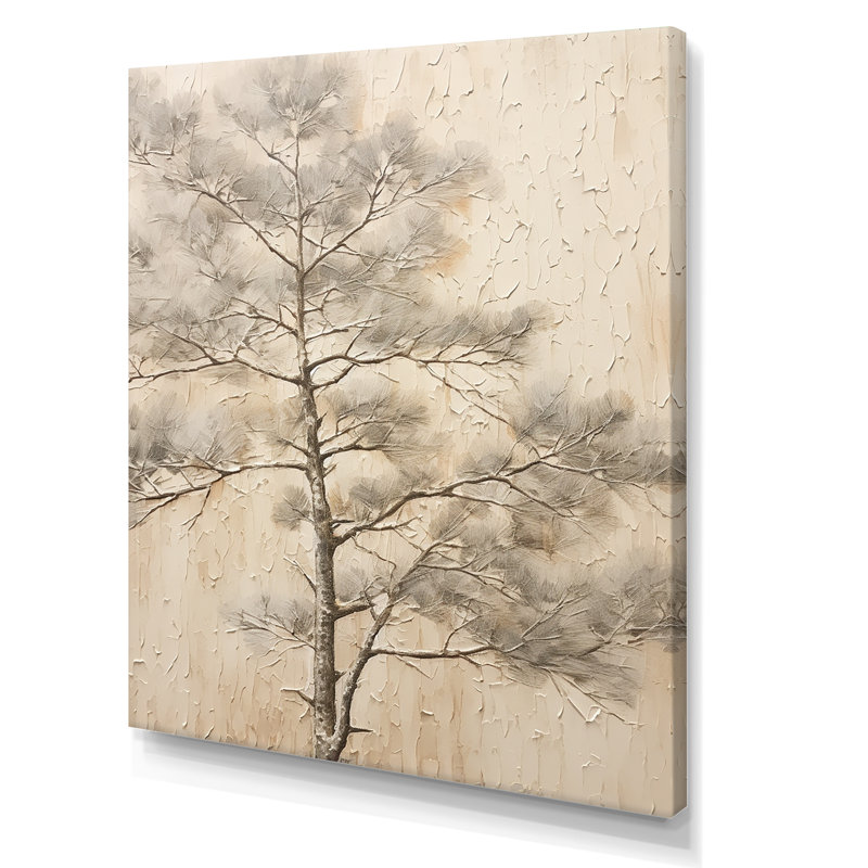 «Beige Tree Pine Zen Scenery II», reproduction d'art sur toile, H 32 po x l 16 po x P 1 po, Toile tendue