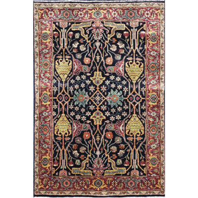 Wool Oriental Area Rug in Blue/Red/Beige/Gold