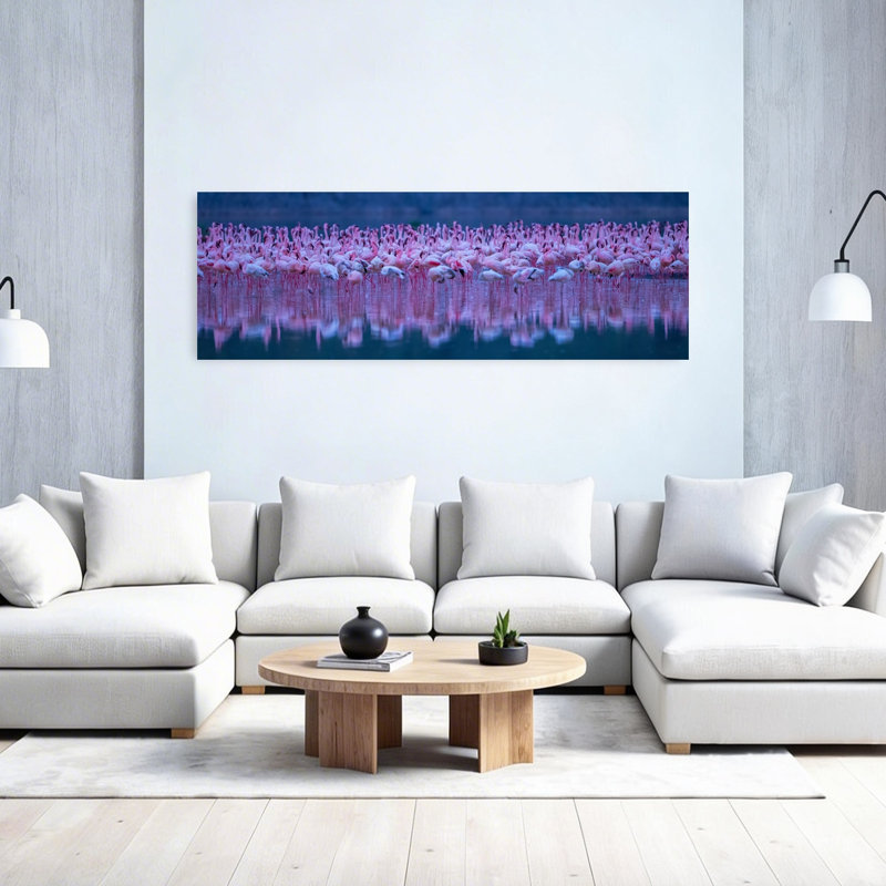Flamant rose, reflets éthérés, sérénité, oiseau tranquille, flamant, faune, art mural, H 20 po x l 60 po
