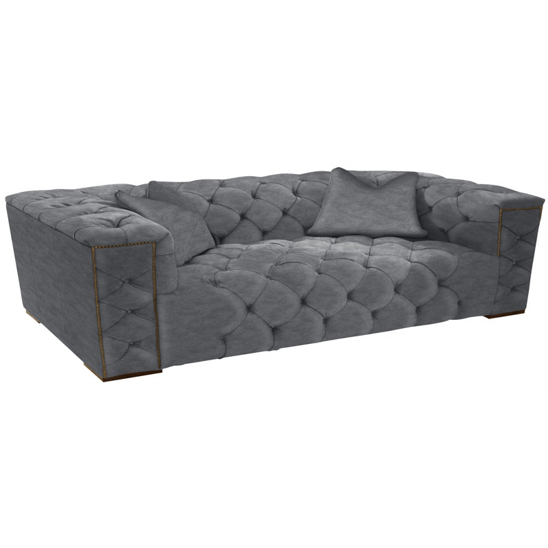 Leather Sofa, French Dark Walnut, 109-08, Plain Leather/Antique Red