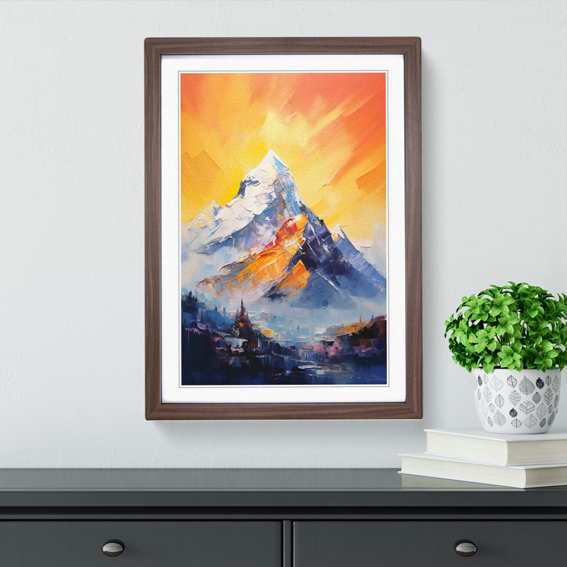 Mount Everest Gestural - Framed Print, 34cm H x 25cm W x 2cm D, Walnut 