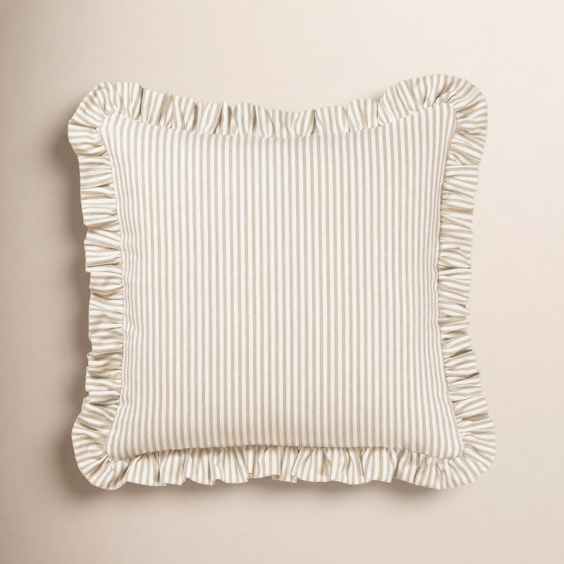Birch Lane Polo Stripe Ruffled Accent Pillow, Feather, Tan