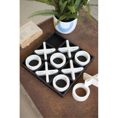  Wooden Tic-Tac-Toe Game 2"H, Black Distressed Painted Wood