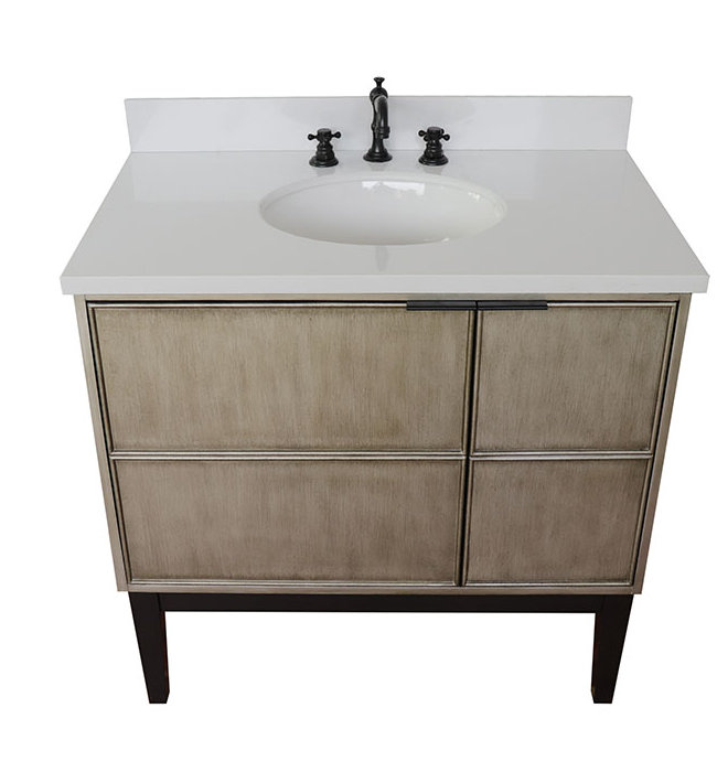 Ensemble de meuble-lavabo simple 37 po, Quartz blanc