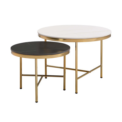 Modern Round Nesting Coffee Table Set 2-Piece & Sintered Stone Top Base -  Mercer41, 583CEF2659544734999E0BAD96474507