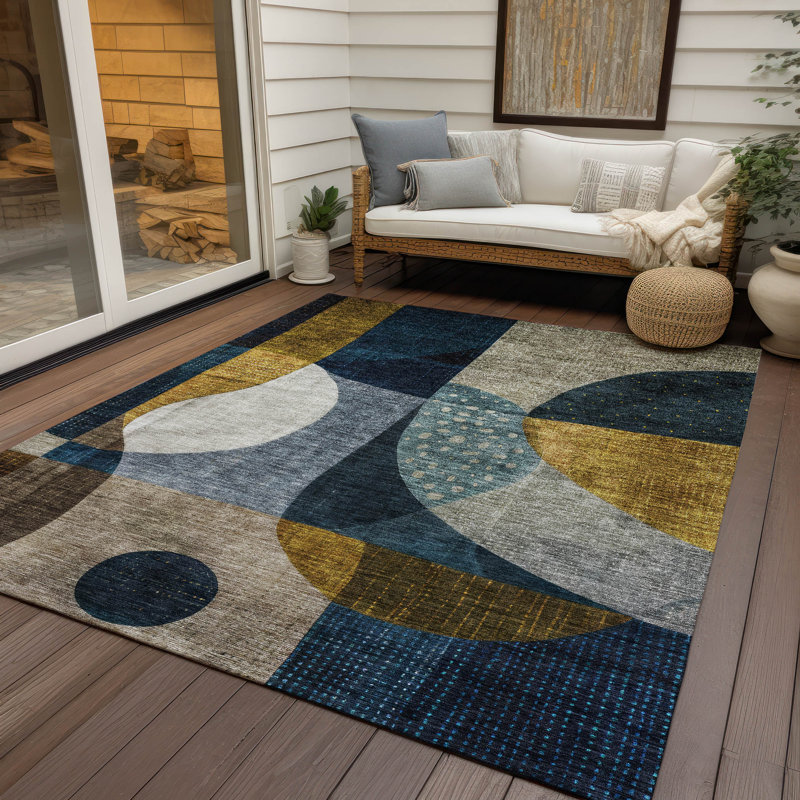 Blue Flat Woven Synthetic Easy Care Washable Rug 2'6" x 3'10"