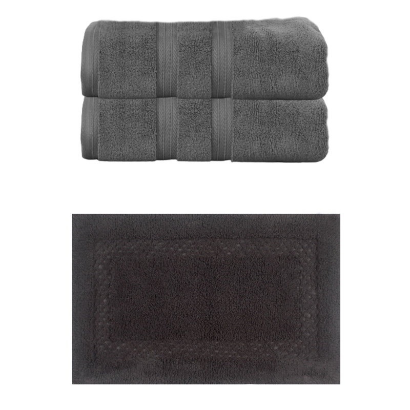 Bublitz Classy Bath Mat 100% Soft Cotton Bath Towel Set & Bath Rug, 2 Piece Bath Towel Set & 1 Piece 21"x34" Bath Rug