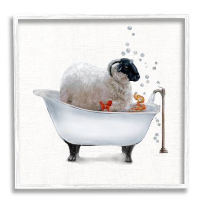 Fluffy County Goat In Bathaign Soap Bubbles Black, art numérique de la giclée encadrée par Donna Brooks