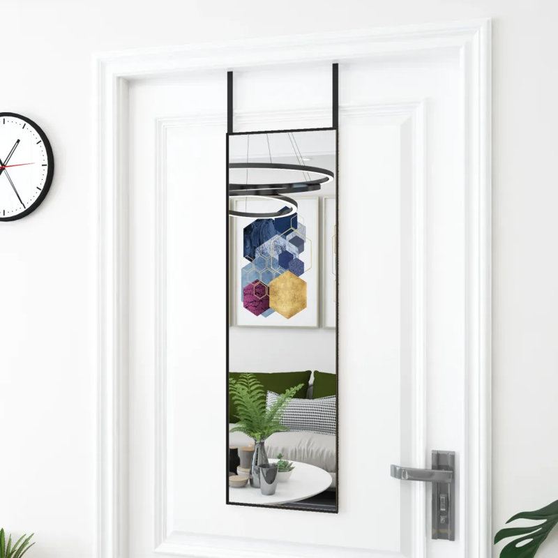 Jerl Metal;Glass Flat Wall Mirror, 100cm H x 30cm W, Black