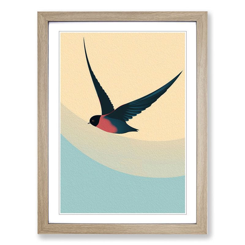 Swallow Minimalism - Single Picture Frame Print on Wood, 46cm H x 34cm W x 2cm D, Oak