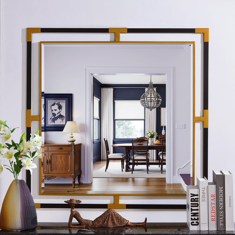 Miroir mural carré en métal; miroir de salle de bain / meuble-lavabo; miroir mural plat en métal, 39,4 po x 39,4 po