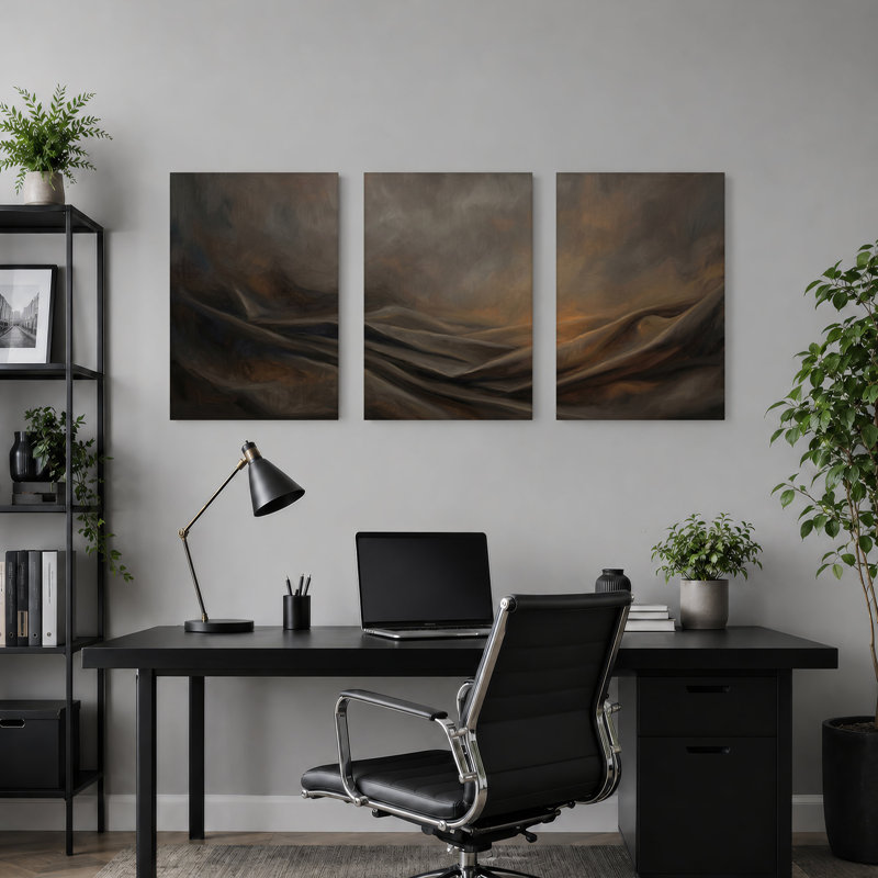 Ensemble de 3 toiles d'art brun foncé et ambre, H 36 po x l 24 po x 3 pièces