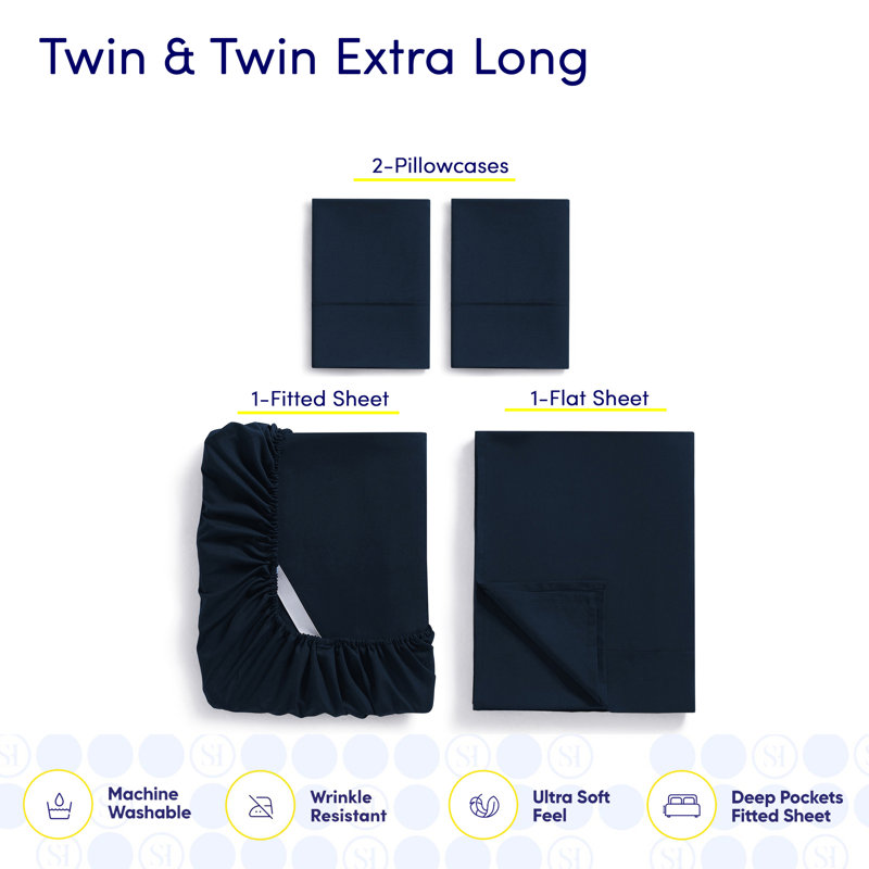Ensemble de draps luxueux en microfibre douce avec taies d'oreiller en prime, Bleu marine