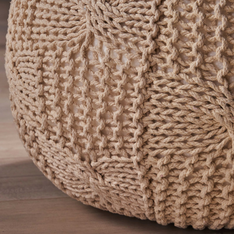 Pouf rond en coton beige et coussin de sol en option, fait à la main avec une capacité de poids de 200 lb, ajout décoratif 19,68 po x 14,34 pi.