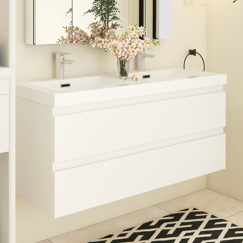 Angela 47'' Double Bathroom Vanity with Resin Top, White