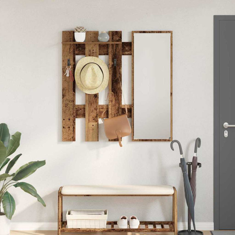 Wall-Mounted Coat Rack With Mirror 100 X 10 X 100 Cm, Old Wood