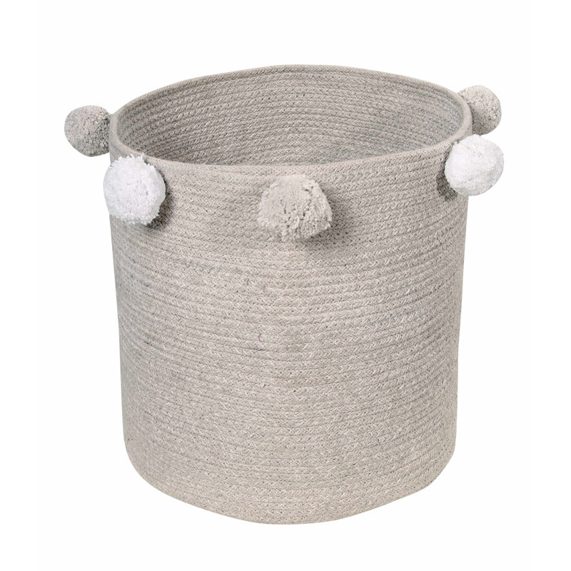 Gray Cotton Pom-Pom Storage Basket