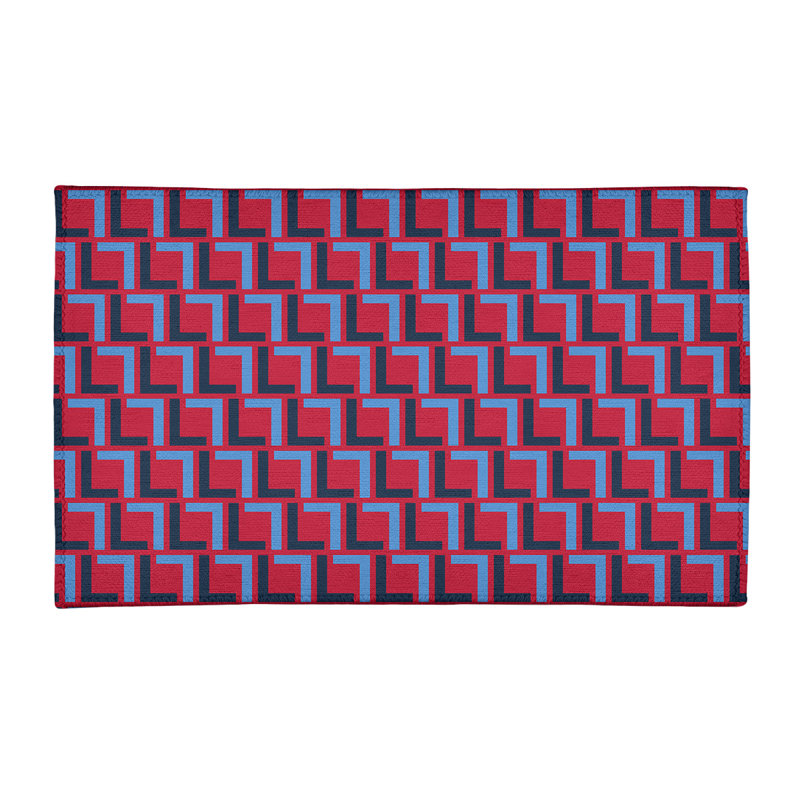Tapis géométrique bleu marine / rouge / bleu, Rectangle 4 pi x 6 pi
