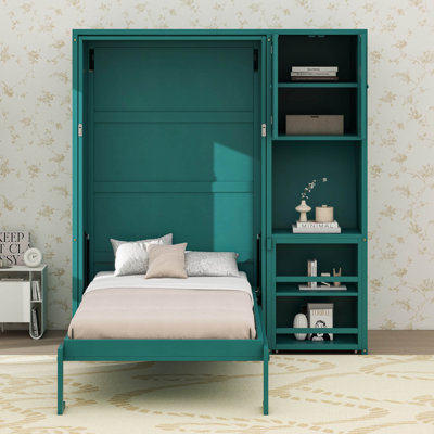 Murphy Bed With Bookcase, Ceiling-High Cabinet, Desk & Concealed Side Compartments
