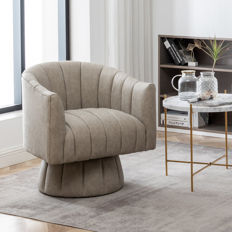 Fauteuil demi-tonneau pivotant en similicuir, Similicuir gris, 1