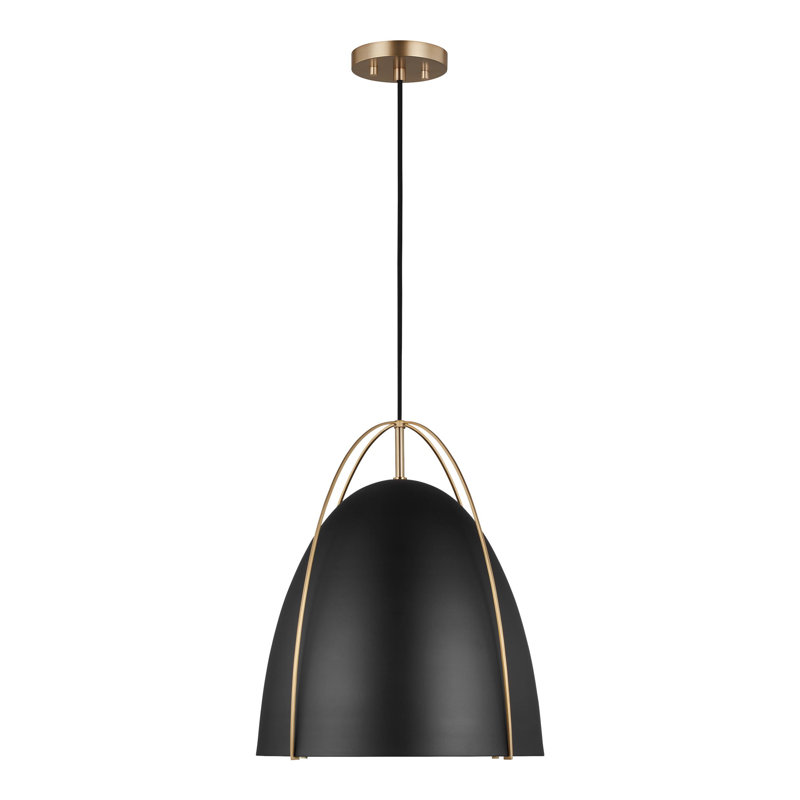 Luminaire suspendu conique à 1 lumière Nikki, Laiton satiné, Noir, H 19,13 po x l 15,38 po x P 15,38 po