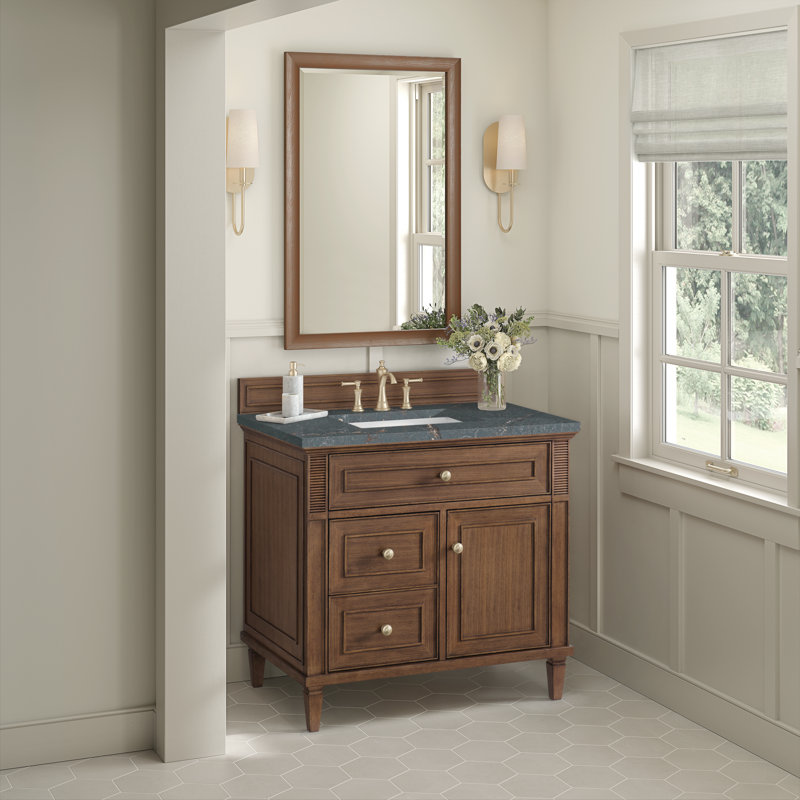 Lorelai 36'' Single Bathroom Vanity with Top, Mid-Century Walnut, Parisian Blue, 8" Widespread