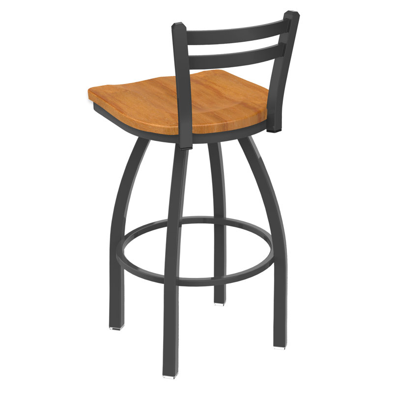 411 Jackie Low Back Swivel Bar & Counter Stool, Anodized Nickel, Wood-Medium Maple, Counter Stool (25” Seat Height)