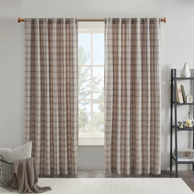 1 PCS 50x108" Plaid Rod Pocket and Back Tab Curtain Panel with Fleece Lining Brown