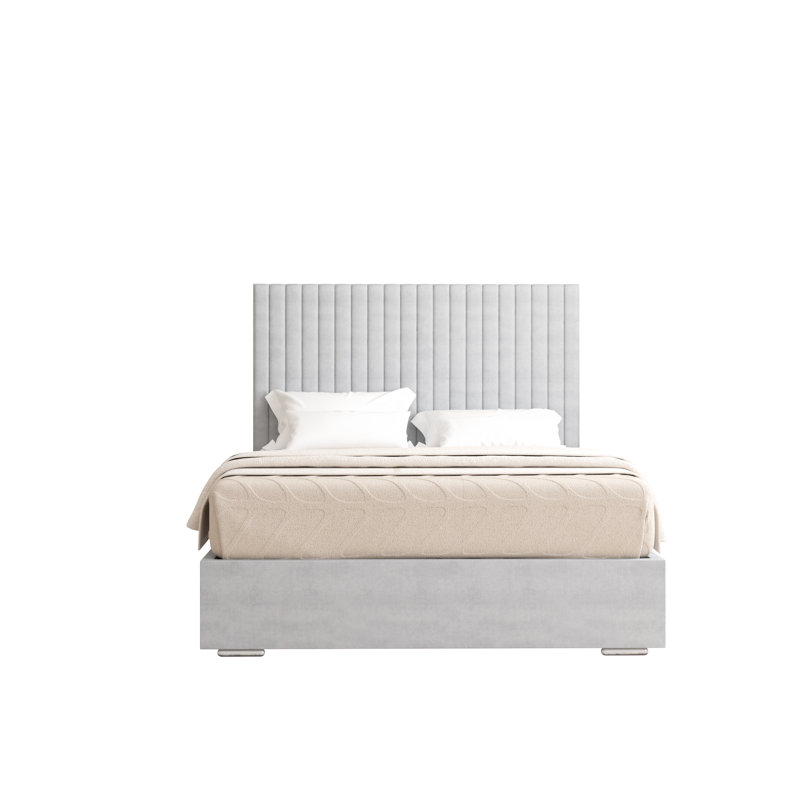 Aidean Upholstered Bed Frame, Double (4'6), Light Silver