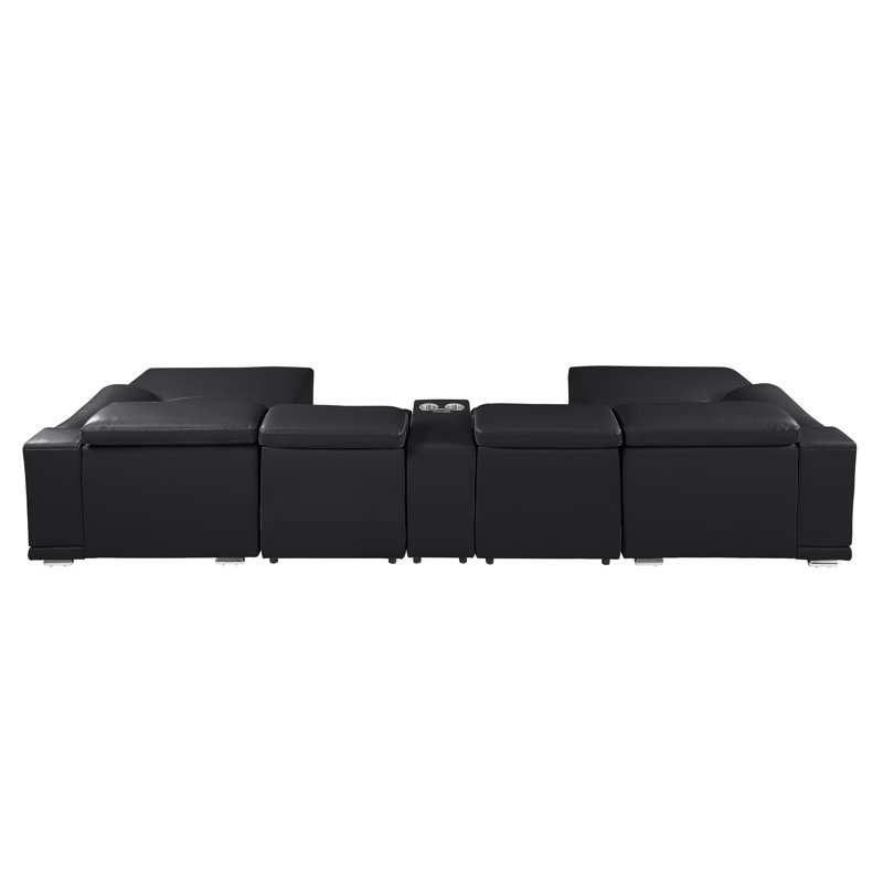 Canapé modulaire 5 pièces DivanItalia, Cuir véritable noir