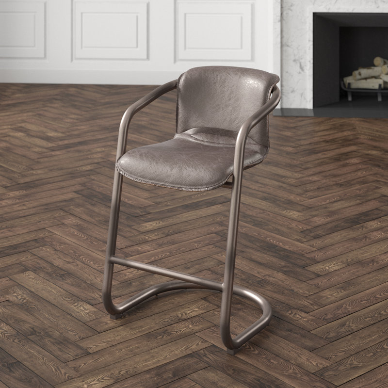Chiavari Upholstered Stool with Metal Frame, Jet Brown Leather/ Vintage Bronze Frame, Bar Stool (29" Seat Height)
