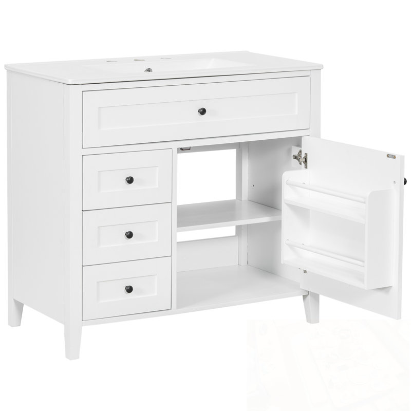 Meuble-lavabo avec lavabo, 3 tiroirs et tablette réglable, Blanc