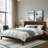 Premium Solid Wood Bed Frame with Headboard, Scandinavian Signature High Headboard Wood Bed-1768781445-1768781446
