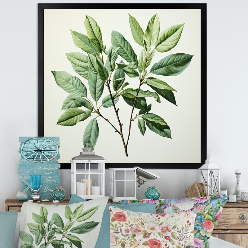Menthe fraîche, minimalisme, feuilles, sérénité I, H 24 po x l 24 po x P 1 po, Cadre simple noir