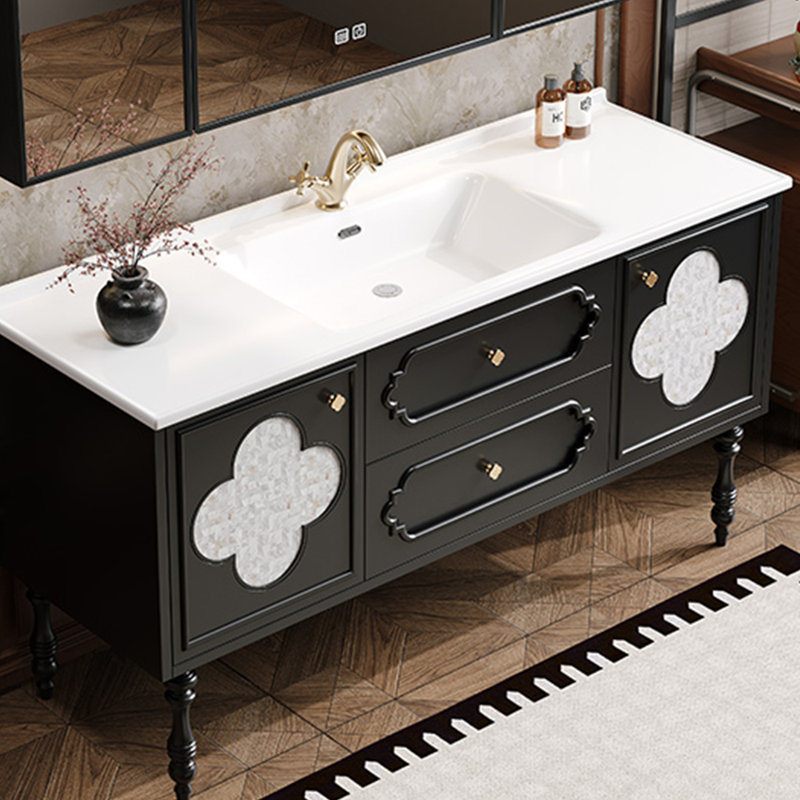 Fashionable floor-standing bathroom cabinet, 33.46" H x 55.12" W x 21.65" D, Black