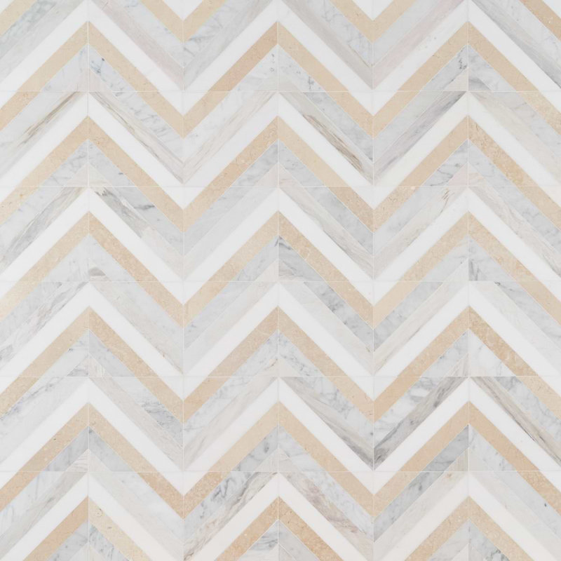 Bowery 8x8 Chevron Polished Marble Mosaic Tile
